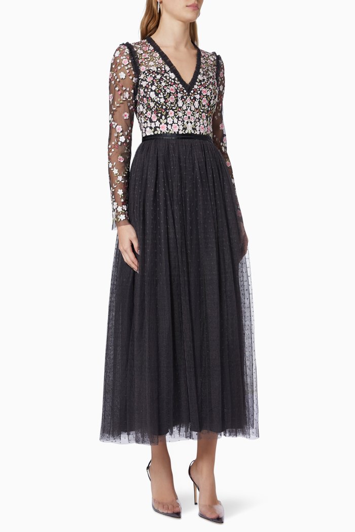 

The Rosie Lace Bodice Ankle Gown in Tulle, Black