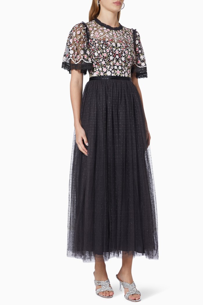 

Rosie Lace Bodice Ankle Gown in Tulle, Black