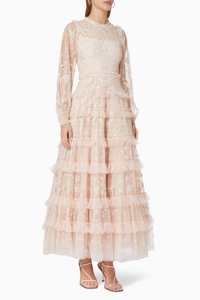 

Blossom Lace Ankle Gown in Tulle, Pink