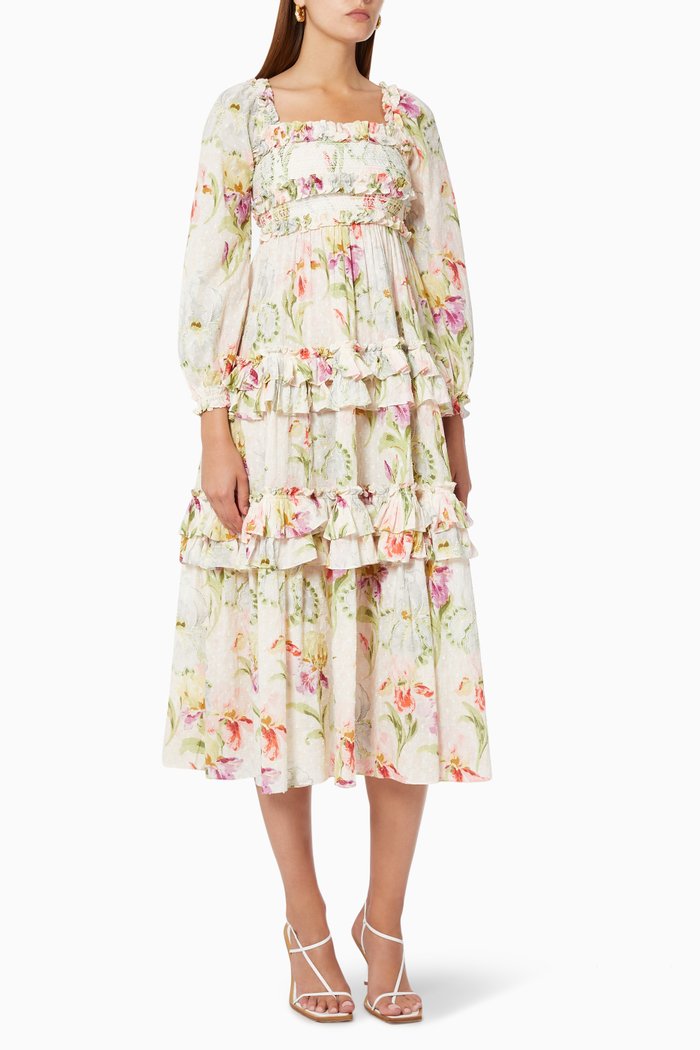 

Iris Smocked Ankle Gown in Organic Cotton, Multicolour