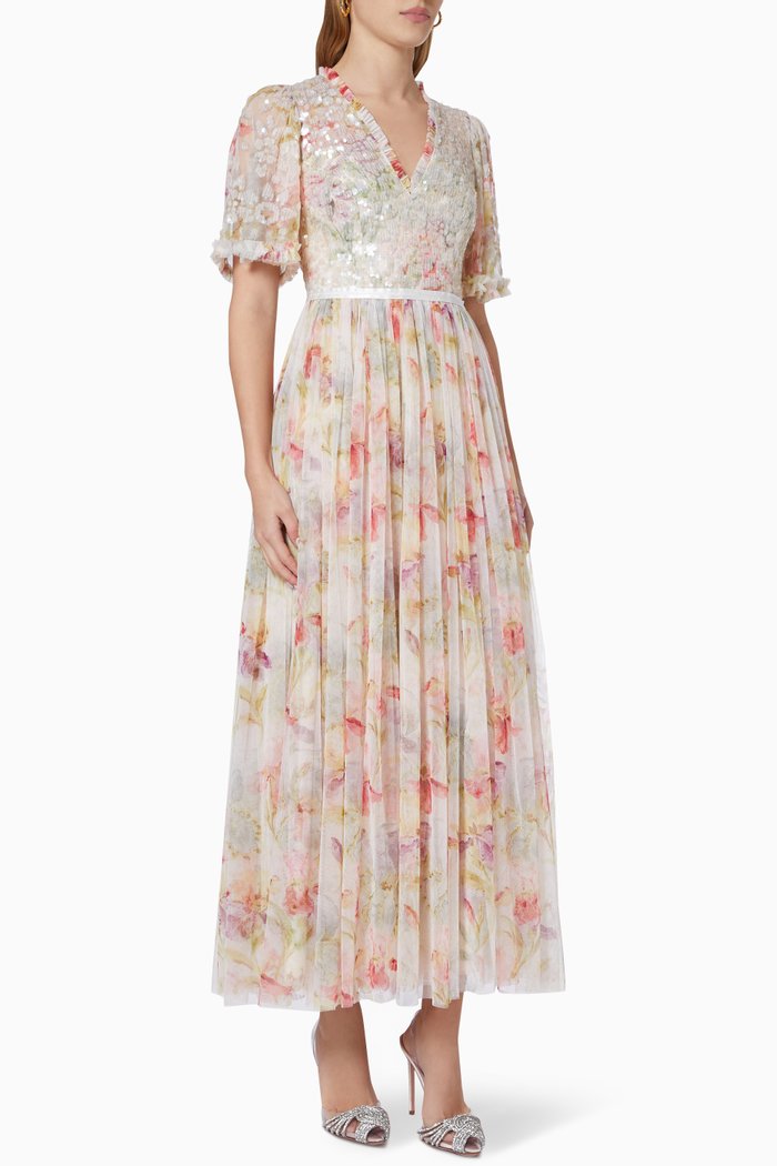 

Iris Sequin Bodice Ankle Gown in Tulle, Multicolour