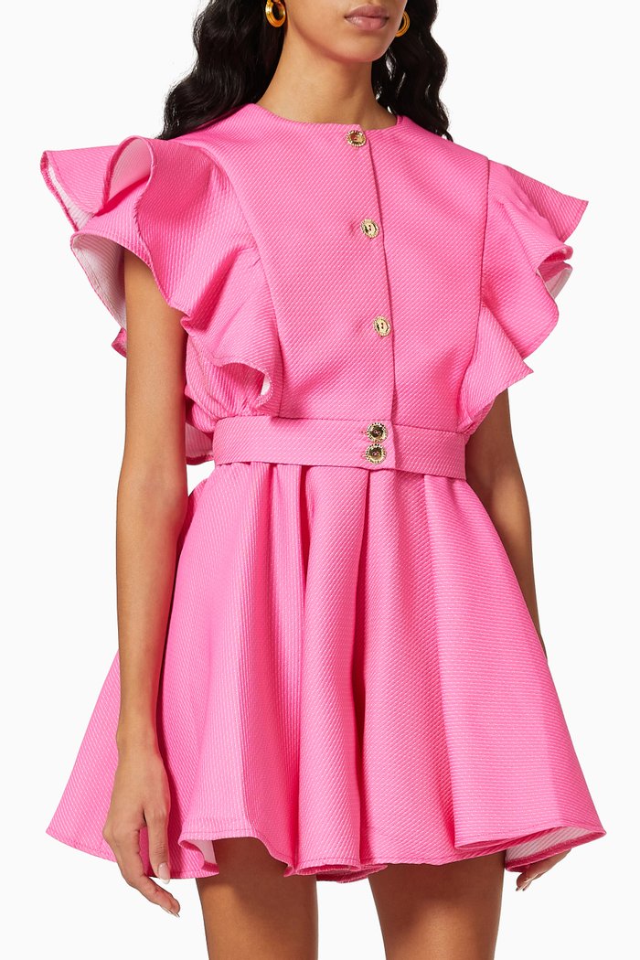 

Ruffled Jumpsuit in Textured Crepe, Pink