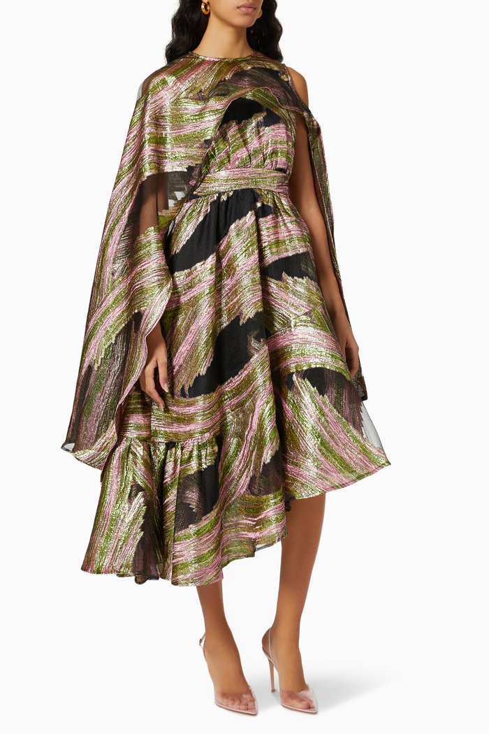 

Cape Midi Dress in Crepe Jacquard, Multicolour