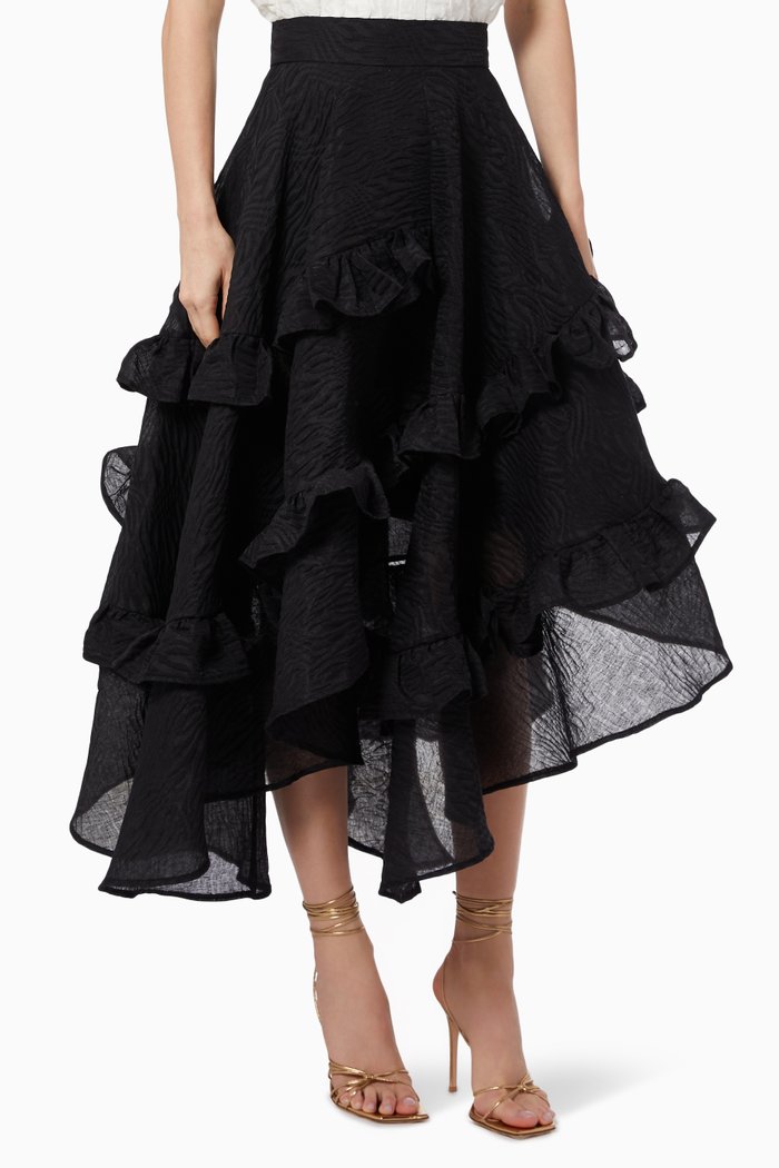 

Asymmetrical Frill Skirt in Tulle, Black