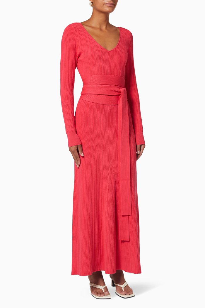 

Jacquelin Belted Dress in Rib-knit, Red
