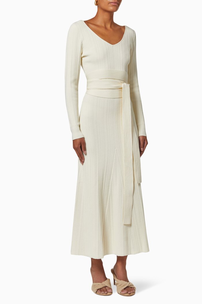 

Jacquelin Belted Dress in Rib-knit, Neutral