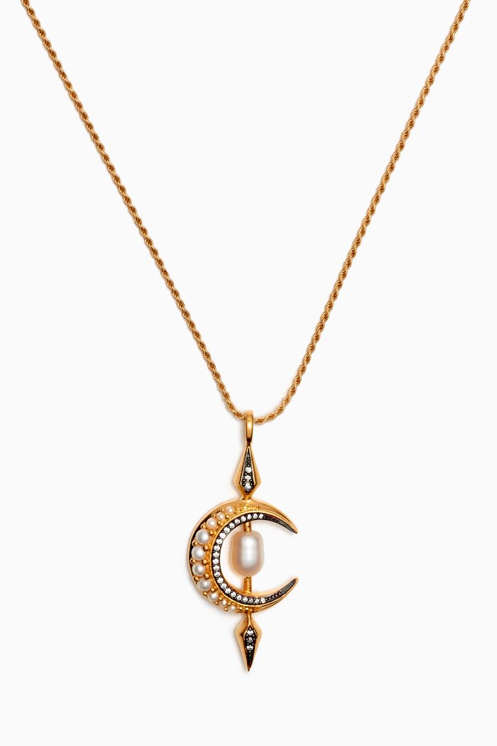 x Harris Reed Crescent Pearl Moon Pendant Necklace, Gold