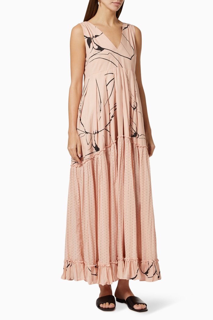 

Tiered Dress in Cotton, Pink