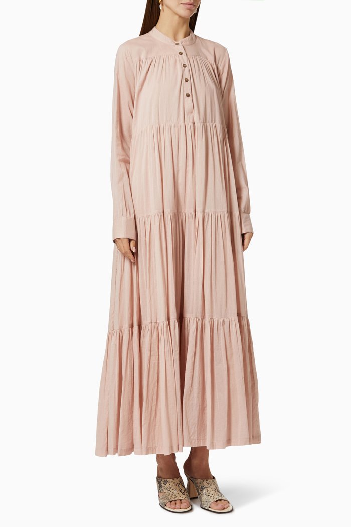 

Tiered Dress in Cotton, Pink