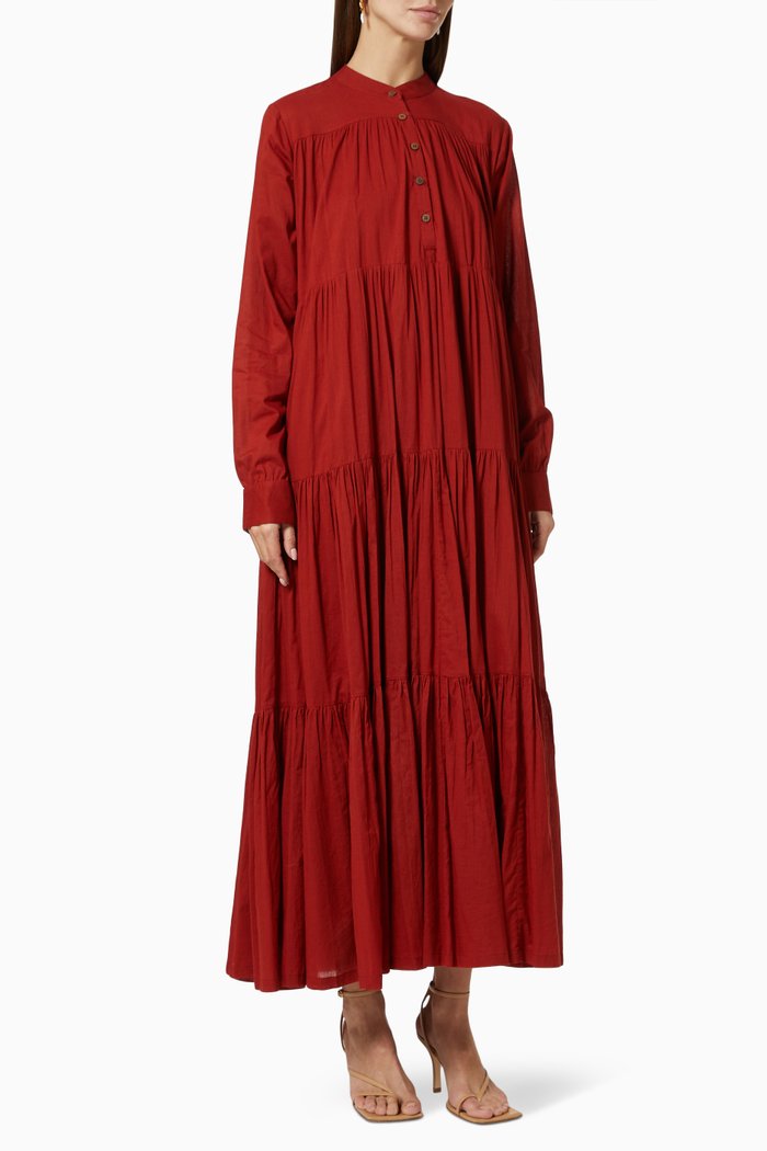 

Tiered Dress in Cotton, Red