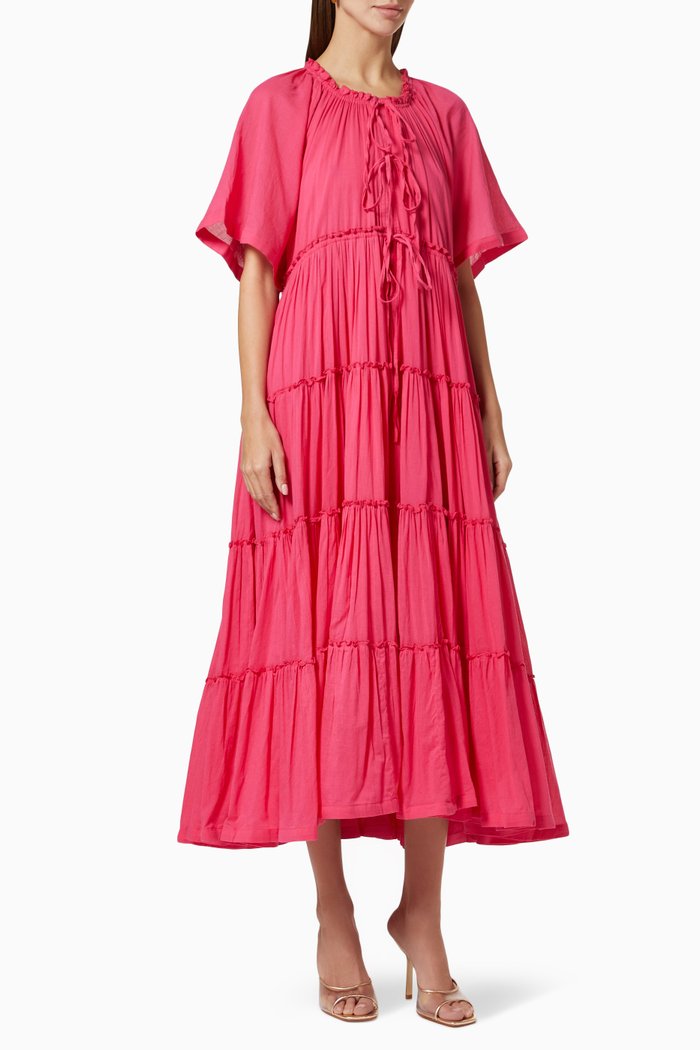 

Tiered Dress in Cotton, Pink