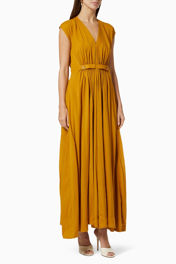 

Gathered Dress in Cotton, Yellow