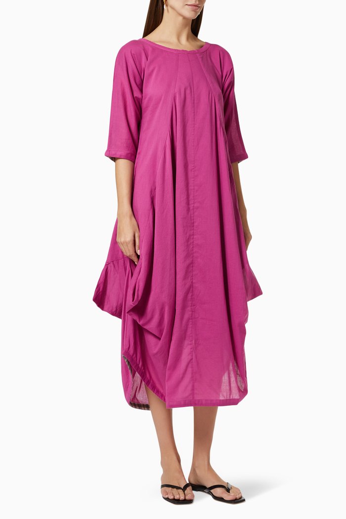 

Cowl Draped Dress in Cotton, Pink