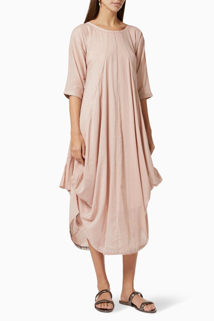 

Cowl Draped Dress in Cotton, Pink