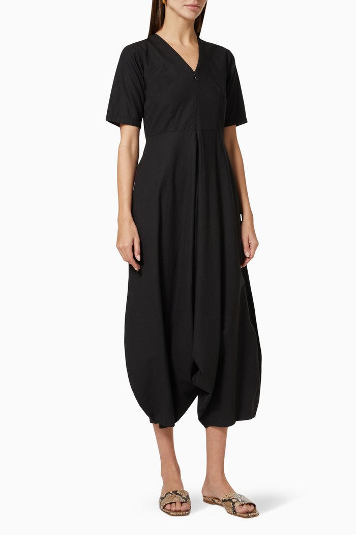 

Draped Jumpsuit in Cotton, Black