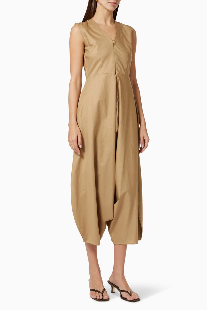 

Draped Jumpsuit in Cotton, Neutral