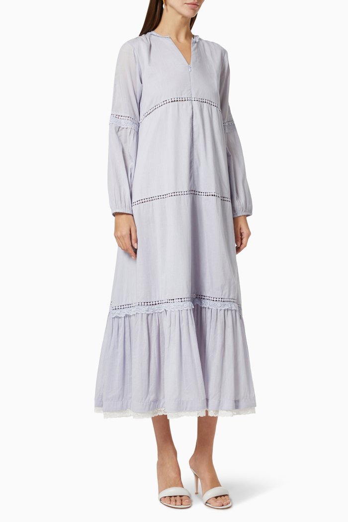 

Tiered Dress in Cotton, Blue