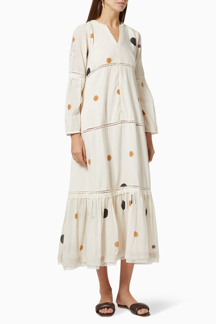 

Tiered Dress in Polka Dot Cotton, White