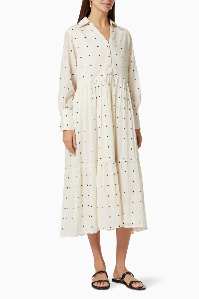 Tiered Dress in Polka Dot Cotton, White
