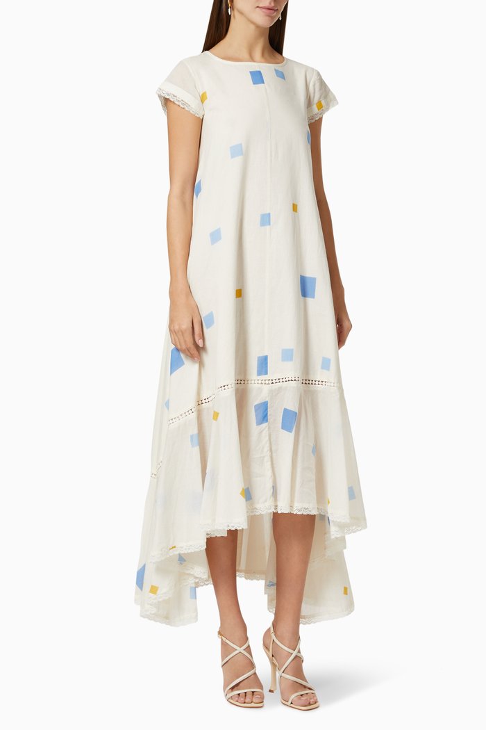 

Tent Style Dress in Polka Dot Cotton, White