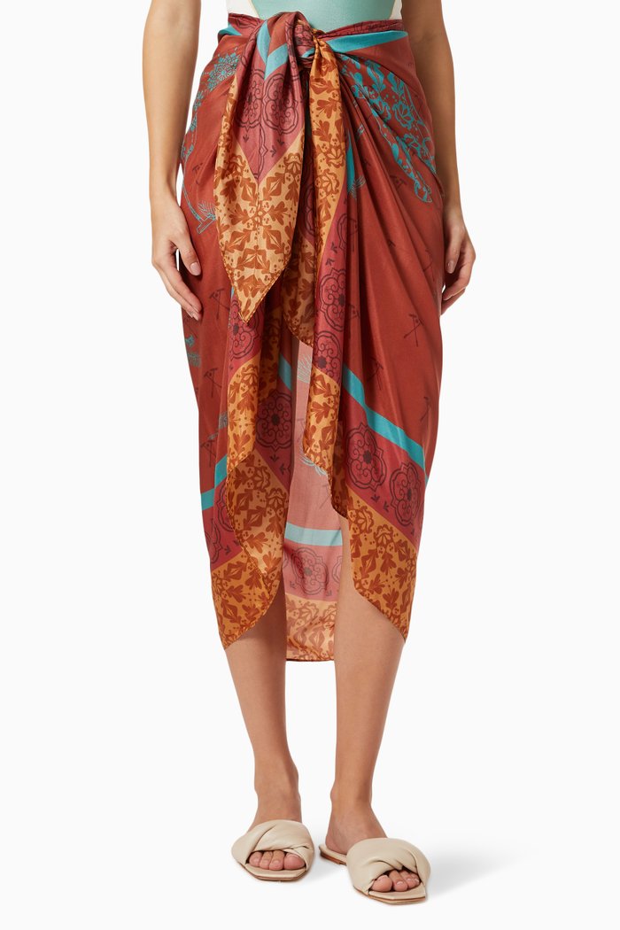 

De la Falaise Sarong in Cotton-silk Blend, Red