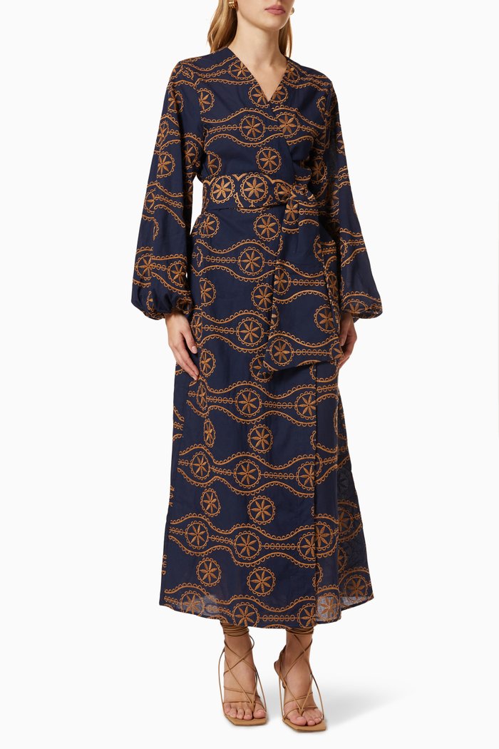 

Montura Maxi Dress in Embroidered Cotton, Blue
