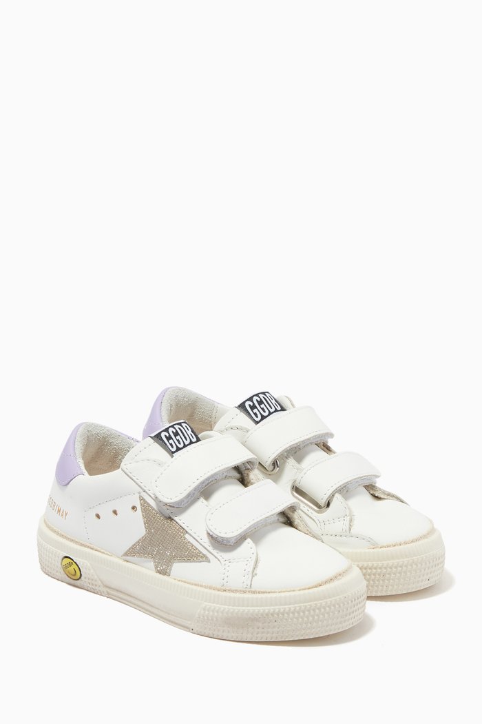 

May School Sneakers with Glitter Star in Leather, White