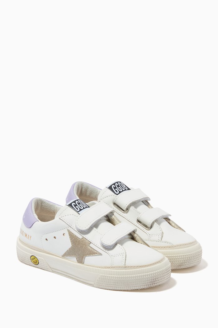 

May School Sneakers with Glitter Star in Leather, White