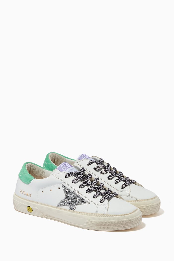 

May Sneakers with Glitter Star in Leather, White
