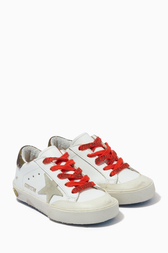 Super-Star Sneakers with Camouflage Ripstop Star in Leather, White