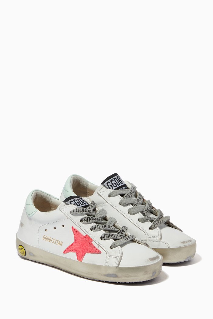 Super-Star Sneakers with Suede Star & Patent Heel Tab in Leather, White