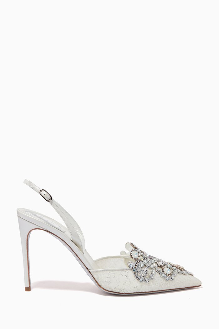 

Veneziana 100 Slingback Pumps in Lace & Satin, White