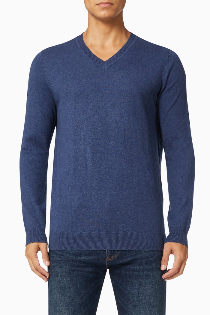 

Orange Label V-neck Jumper in Cotton Cashmere Jersey, Blue