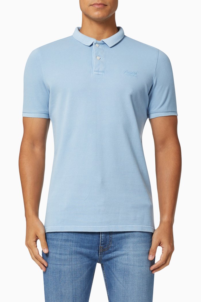 

Vintage Distressed Polo Shirt in Organic Cotton Piqué, Blue