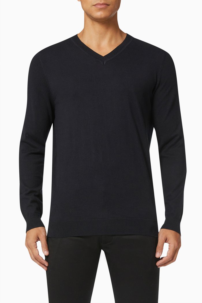 

Orange Label V-neck Jumper in Cotton Cashmere Jersey, Black