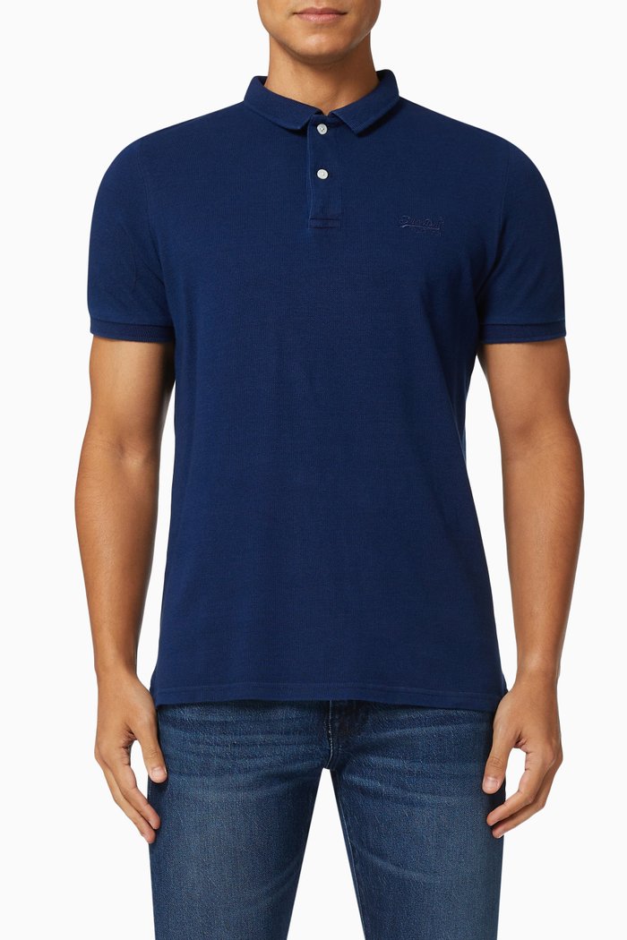 

Vintage Distressed Polo Shirt in Organic Cotton Piqué, Blue