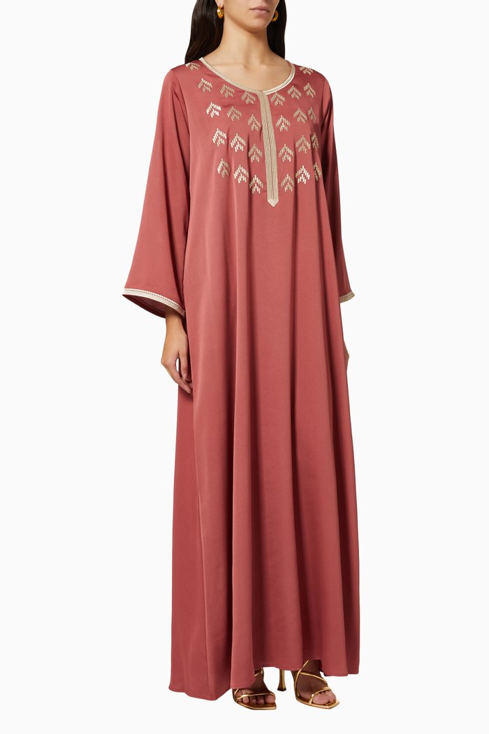 

Embroidered Kaftan in Crepe Silk, Orange