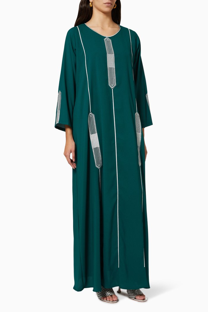 

Embroidered Kaftan in Crepe Silk, Green