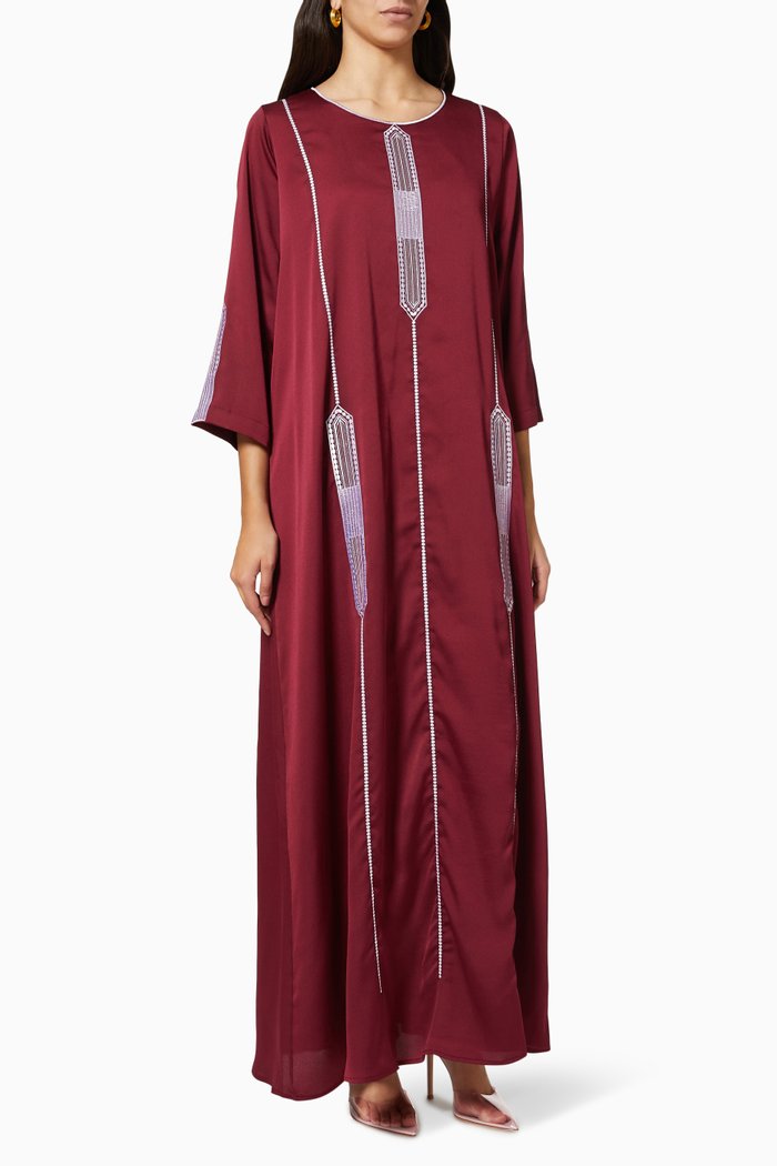 

Embroidered Kaftan in Crepe Silk, Red