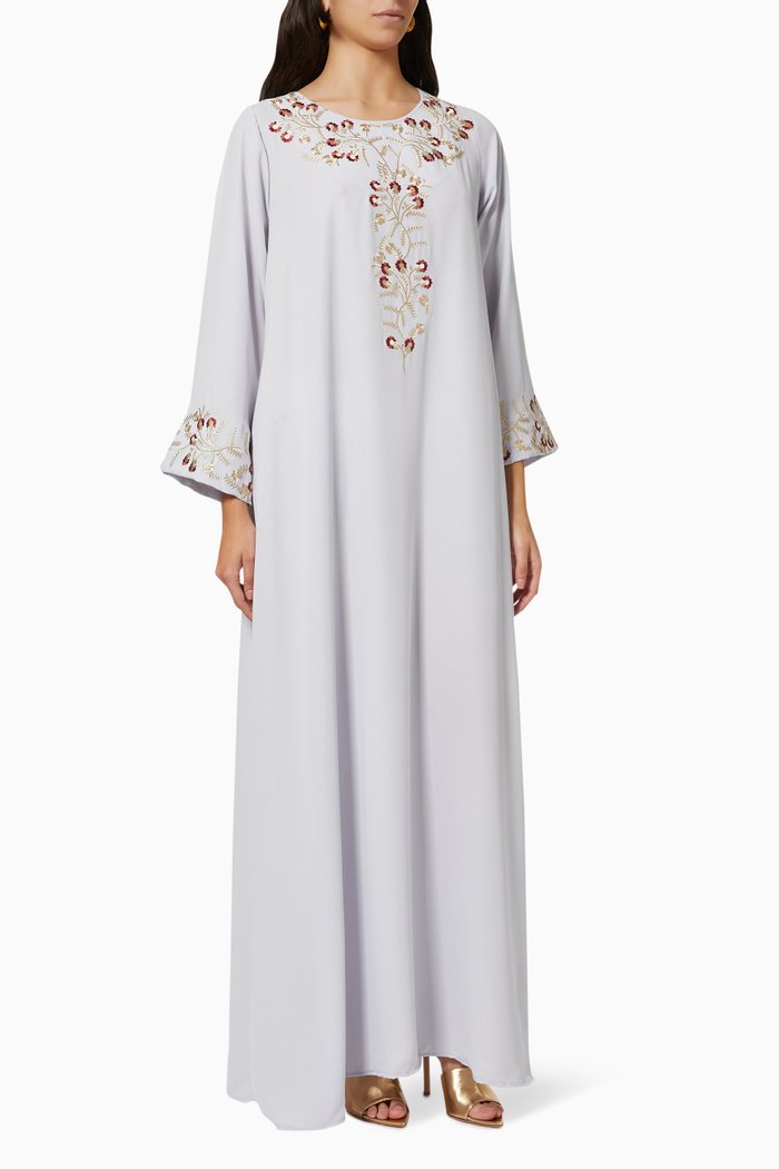 

Embroidered Kaftan in Crepe Silk, Grey