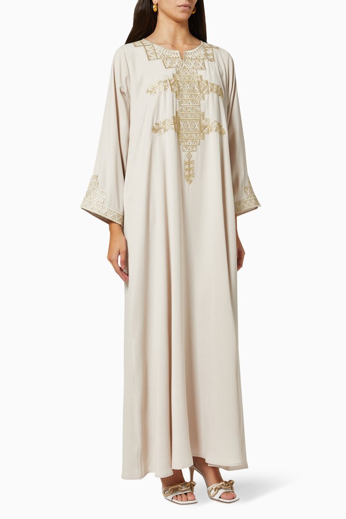 

Embroidered Kaftan in Crepe Silk, Neutral