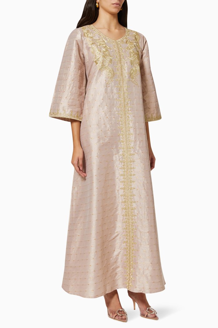 

Embroidered Kaftan in Indian Silk, Neutral