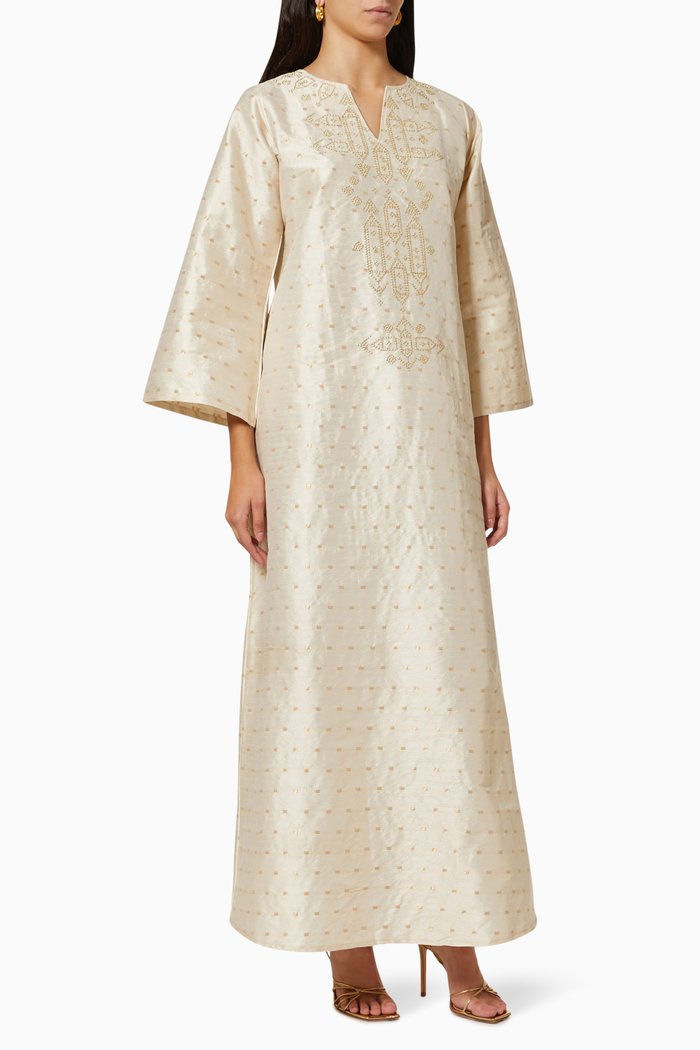 

Embroidered Kaftan in Indian Silk, Neutral