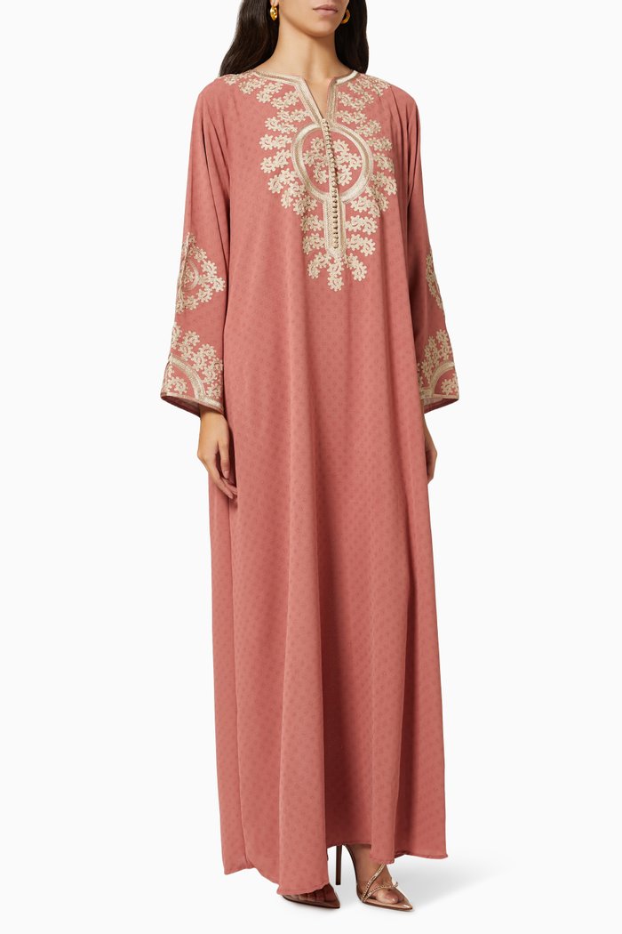

Embroidered Kaftan in Cotton Crepe, Pink