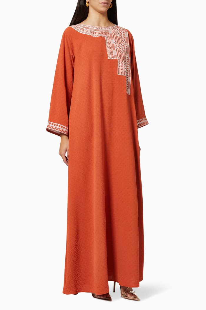 

Embroidered Kaftan in Cotton Crepe, Orange