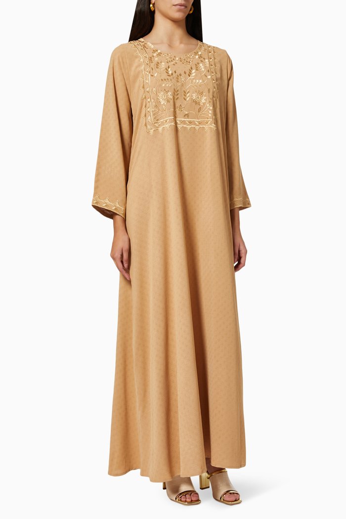 

Embroidered Kaftan in Cotton Crepe, Neutral