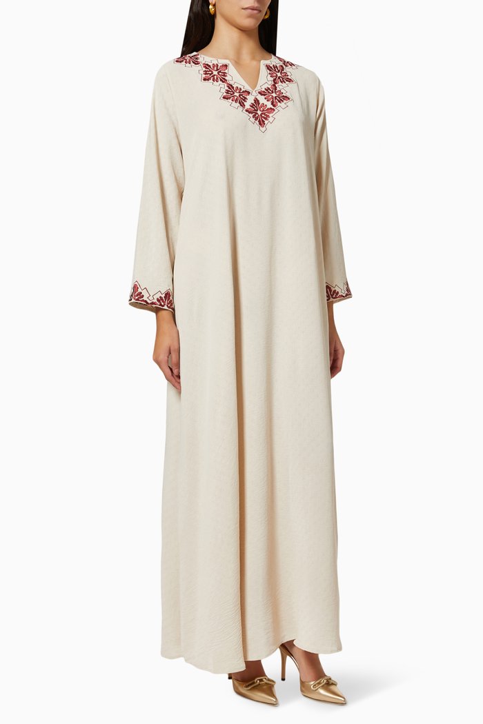 

Embroidered Kaftan in Cotton Crepe, White