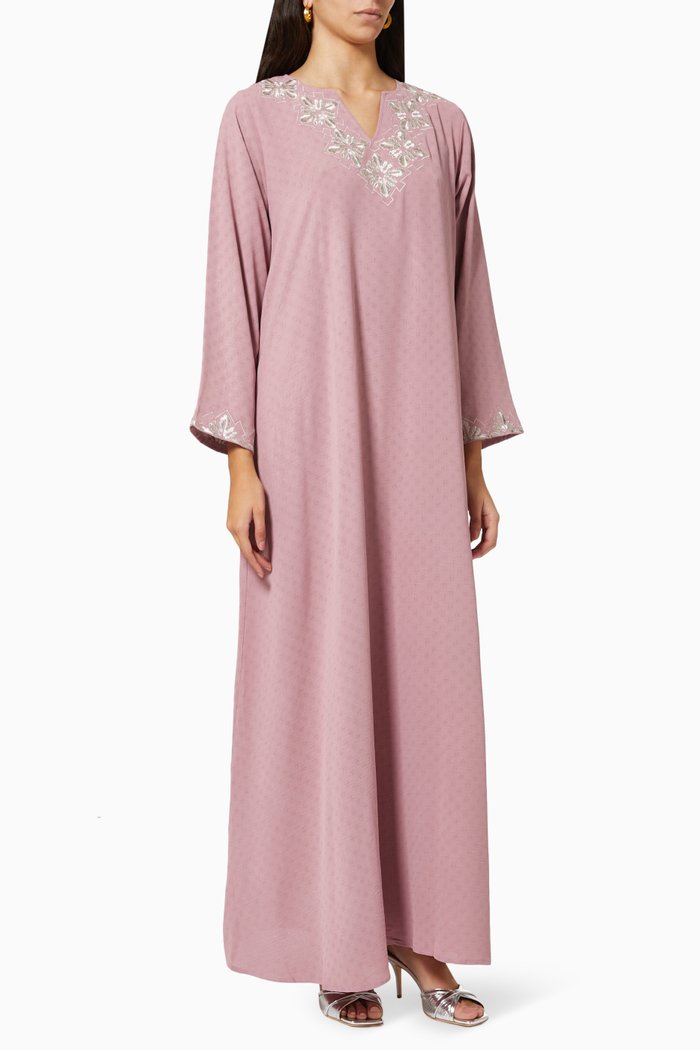 

Embroidered Kaftan in Cotton Crepe, Pink
