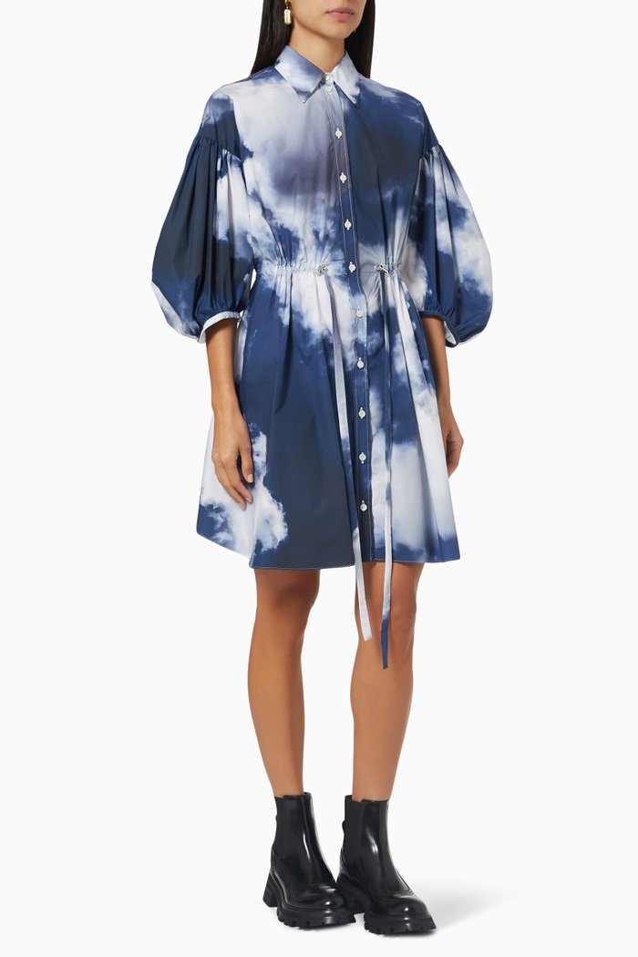 

Blue Sky Balloon Sleeve Dress in Cotton Poplin
