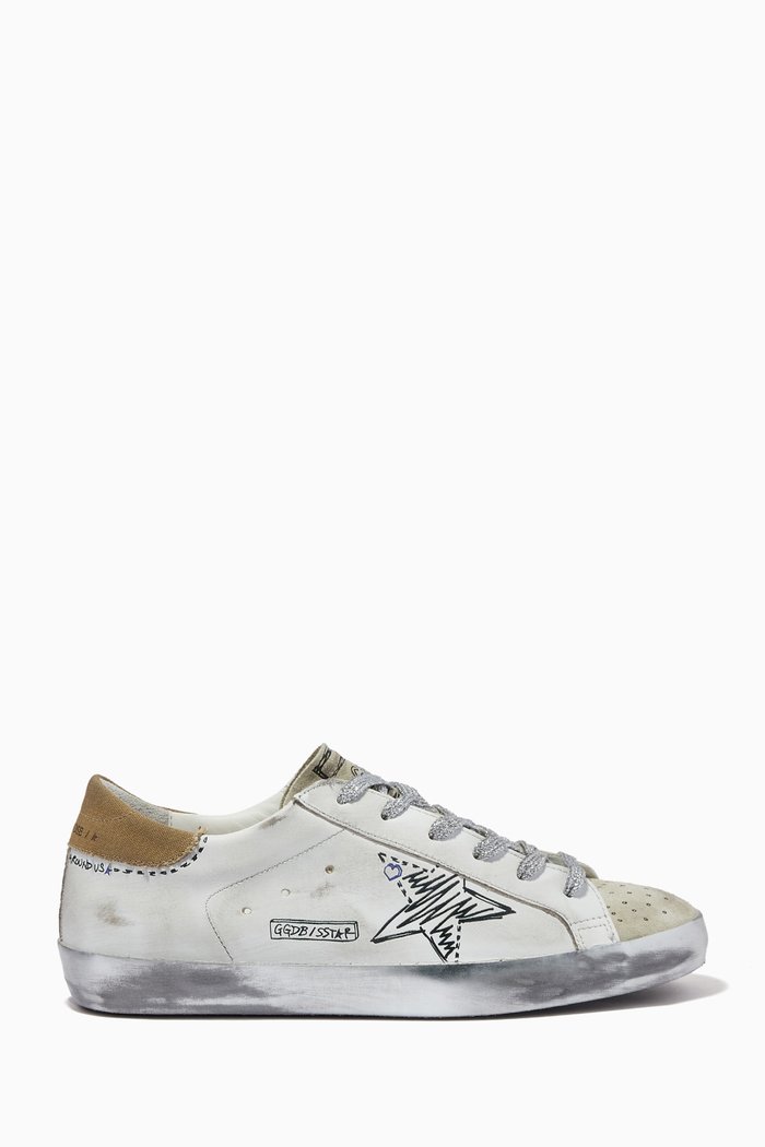 

Super-Star Sneakers with Suede Tab in Leather, White